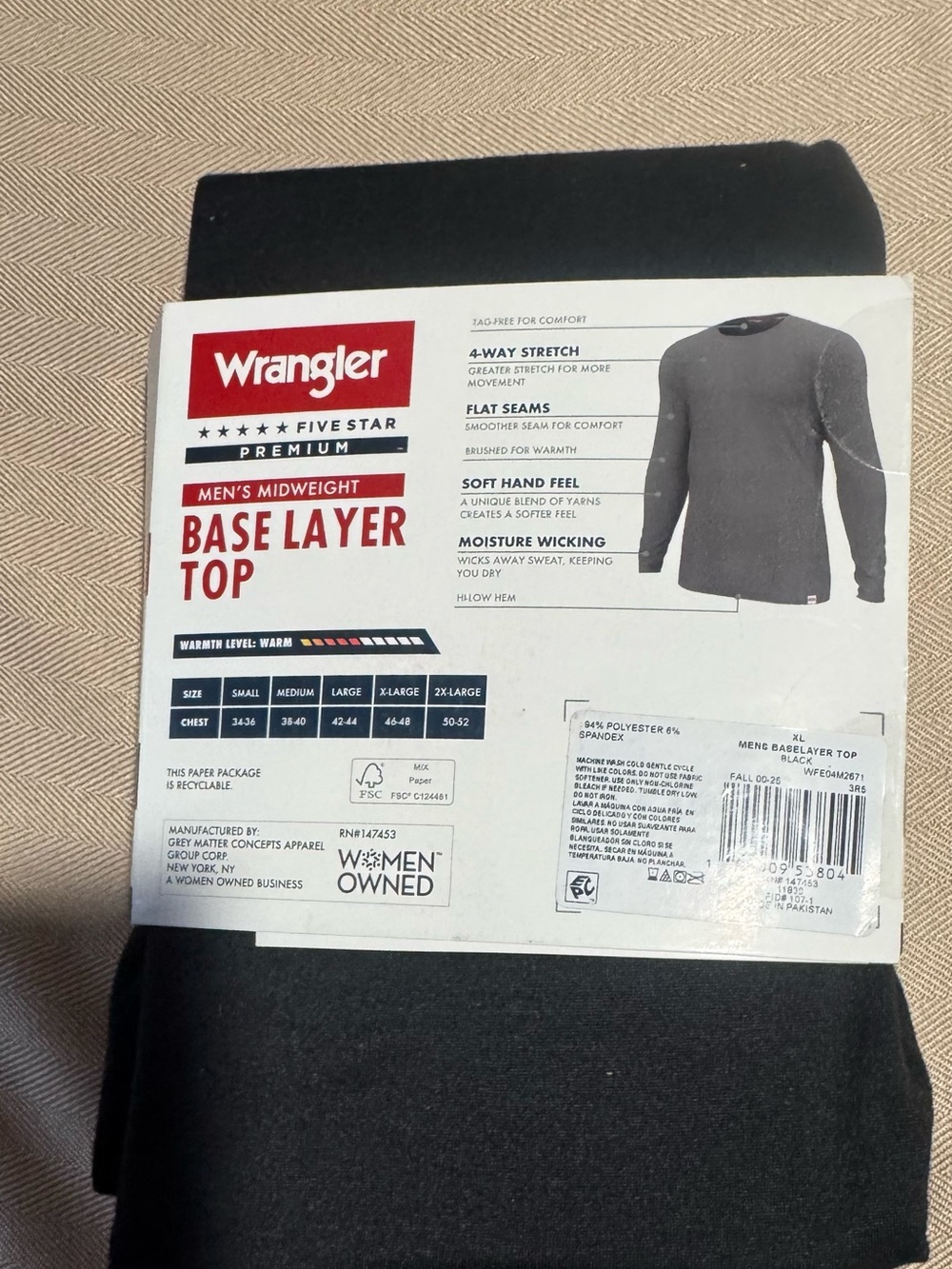 Wrangler Men's Midweight Base Layer Top - Black